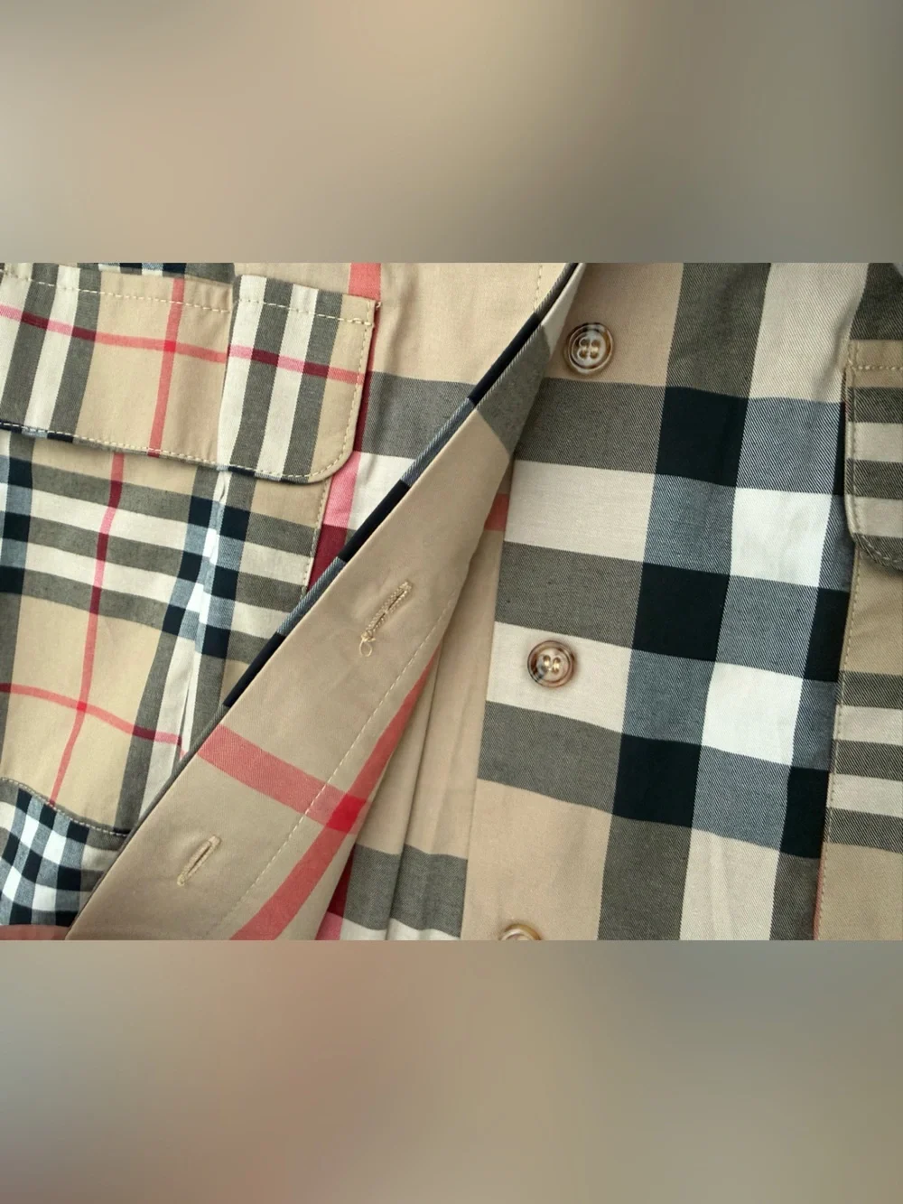 Checkered Short Sleeve Shirt Dress in Beige, Black & Red - Picture 6 of 7